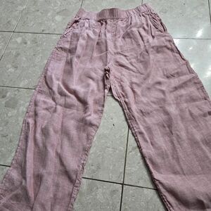 Women's Tahari Pink Linen Cropped Capri Pants - Medium